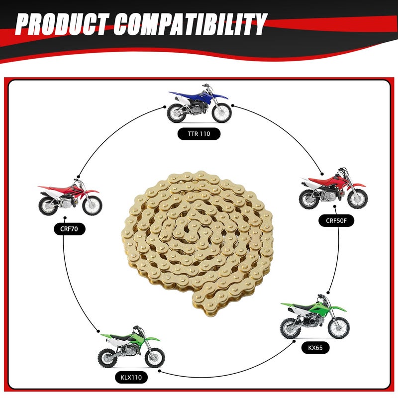 KAMIER 420 Drive Chain 102 Link Gold with Chain Breaker Tool for CRF50F XR50R KX65 KLX110 TTR110 50cc 70cc 90cc 110cc 125cc SSR TaoTao Coolster Pit Dirt Bike 4 Wheeler ATV Go Kart Cart Mini Bike Parts - Image 2